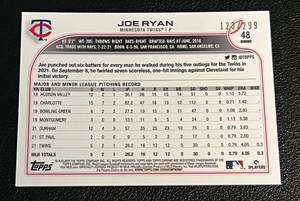 lot 108 image: Joe Ryan RC Purple Pulsar Refractor 199 2022 Topps Chrome #48, Minnesota Twins Rare Baseball Card