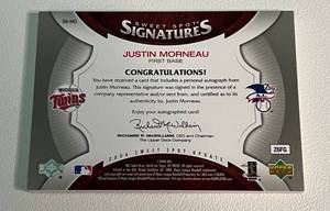 lot 117 image: Justin Morneau Sweet Spot Auto 2006 Upper Deck #SS-MO Minnesota Twins Baseball Card