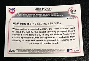 lot 131 image: Joe Ryan RC Sapphire 2022 Topps Chrome #US54 Minnesota Twins Baseball Card