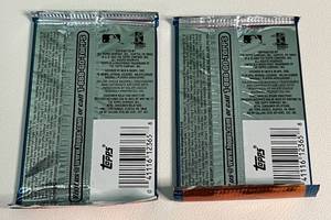 lot 133 image: 2002 Topps Baseball Series 2, 2 packs, Joe Mauer Rookie Card, Minnesota Twins
