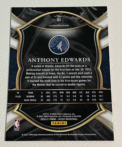 lot 137 image: Anthony Edwards RC 2021 Select #61 Minnesota Timberwolves Rookie Basketball Card