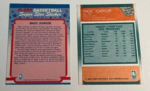 lot 154 image: Magic Johnson 2 Card Lot - 1988 Fleer #123 and Sticker #6 Vintage Basketball Cards