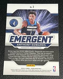 lot 165 image: Anthony Edwards RC 2020-21 Prizm Emergent #3 Minnesota Timberwolves Rookie Basketball Card