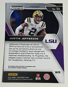 lot 170 image: Justin Jefferson Atomic Refractor 2021 Prizm Draft Picks #56 Minnesota Vikings Football Card