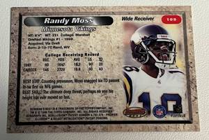 lot 183 image: Randy Moss RC 1998 Bowmans Best #109 Minnesota Vikings Rookie Football Card