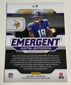 lot 187 image: Justin Jefferson RC 2020 Prizm Emergent #10 Minnesota Vikings Rookie Football Card