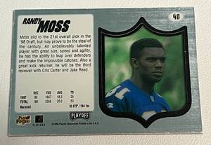 lot 188A image: Randy Moss RC 1998 Absolute SSD Draft Pack # 40 Minnesota Vikings Rookie Football Card