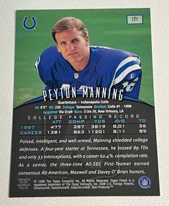 lot 191 image: Peyton Manning RC Topps Finest #121 Rookie Football Card