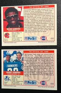 lot 205 image: Barry Sanders and Deion Sanders RCs 1989 Pro Set #494 and #486 Rookie Football Cards