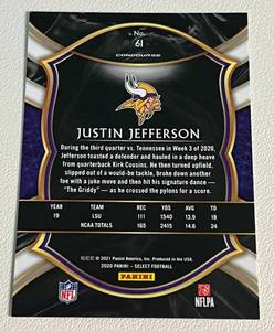lot 214 image: Justin Jefferson RC 2020 Select Concourse #61 Minnesota Vikings Rookie Football Card