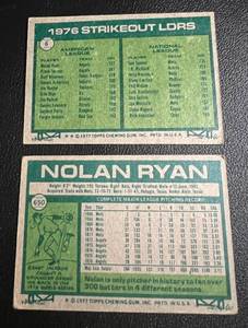 lot 36 image: Nolan Ryan 1977 Topps Baseball 2 Card Lot #6 Strikeout Leaders and #650 Vintage