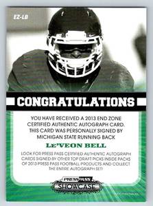 lot 69A image: LEVEON BELL 2013 Press Pass Showcase End Zone Autographs Red serial 0310