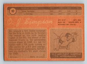 lot 3 image: OJ Simpson RC 1970 Topps #90 Vintage Rookie Card