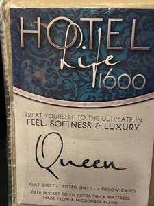 lot 13 image: NEW Tan Hotel Life Queen Sheet Set - 1600 Count