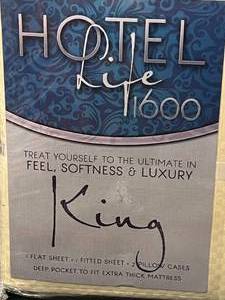 lot 19 image: NEW King 1600 Count Hotel Life Sheet Set -Cream