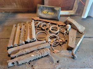 lot 225 image: Maul Head, Splitting Wedge, Antique Window Weights, Steel Rings and More