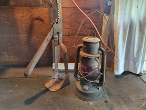 lot 238 image: Antique DIETZ Little Wizard Red Globe Lantern and Bottle Capper