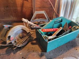 lot 239 image: Assorted Gardening Tools, Circular Saw and Hose Hanger