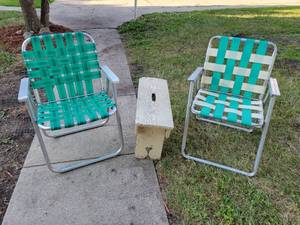 lot 271 image: (2) Aluminum Lawn Chairs and Wood Bench