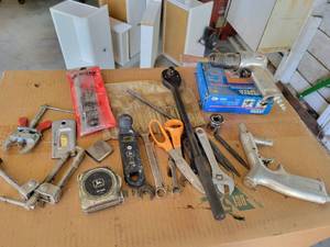 lot 286 image: PROTO Model 5450BL 12 Drive Socket Wrench, John Deer Digital Air Pressure Gauge, John Deer Tape Measure, Punches and More