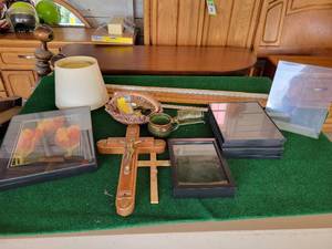 lot 362 image: (8) 8x10 Black frames, Crucifixes, Pottery, yardsticks and More