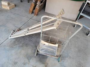 lot 371 image: (2) Adjustable Ladder Racks and Shopping Cart with Assorted Wheels