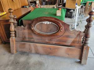 lot 380 image: Vintage Wood Queen Headboard and Footboard