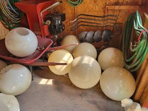 lot 494 image: (10) Vintage Milk Glass Streetlamp Globes - Approx. 18 Diameter