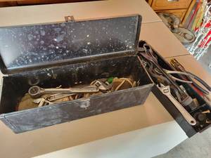 lot 501 image: Toolbox Full of Tools - Adjustable Wrenches, Combination Wrenches, Pliers, CRAFTSMAN 12 Socket Wrench and More