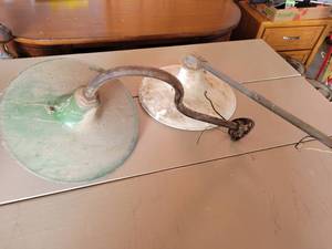 lot 502 image: (2) Antique Porcelain Outdoor Lights - Green and White - Both are 14 Diameter