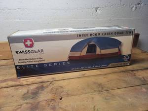 lot 511 image: NEW Swiss Gear 3-Room Dome Tent - 17 x 10 x 78