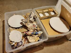 lot 602 image: (2) Totes of Assorted Ceramics for Painting - Totes Included - The Contents are Listed on the side of each tote and seem to be accurate