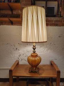 lot 616 image: Mid-Century Amber Glass Lamp with Shade - Approx. 40 Tall - Tested and Works