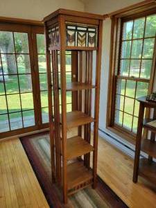 lot 49 image: Solid Wood Etagere with Lighted Stained Glass Inserts