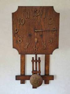 lot 82 image: Vintage Mission Style Wall Clock with Pendulum - Works