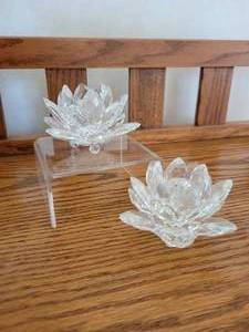lot 95 image: Pair of Small Swarovski Silver Crystal WaterlilyLotus Candle Holders - Model Number 7600 NR 124 000, Boxed