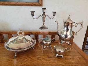 lot 97 image: Sterling Silver and Silver Plated Tea Service and Lidded Serving Dish