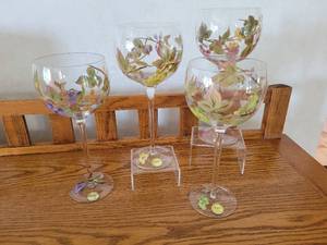 lot 123 image: Lot of (4) Block Lead-Free Crystal Hand Painted, Mouth Blown Glasses
