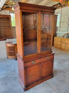 lot 352 image: Travis Court by Drexel Solid Wood China Hutch with Locking Doors