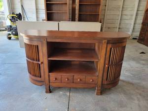lot 38 image: Waxed Teak Wood BuffetEntertainment Center