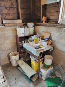 lot 418 image: Corner Lot - Table, Ceramics Books, Wind Chimes and More