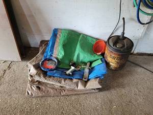 lot 431 image: (2) Receiver Hitches (1-14 Shaft), (4) Tarps, Suicide Knob and Roll of Clothesline Wire