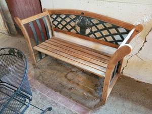 lot 442 image: Jordan Mfg. Wood and Cast Iron Bench - Stored Inside