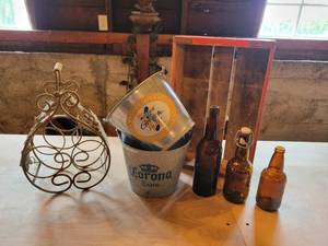 lot 451 image: Antique W.M. Bierbauer Bottle Mankato, MN, 1970s Coca-Cola Crate, Galvanized Beer Buckets and More