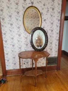 lot 182 image: Parlor Table, Mirror, and Oval Shadow Box