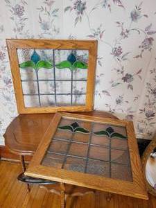 lot 183 image: Pair of Matching Stained Glass Panels