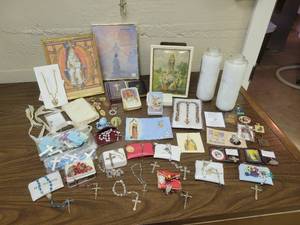 lot 198 image: Lot of Rosaries, Religious Artwork, Prayer Books, Candles, and More