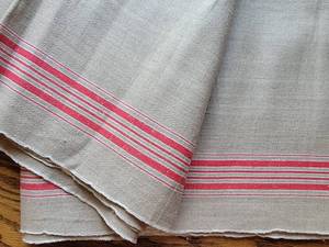 lot 50 image: French Linen Fabric Panel  Taupe with Red Ticking