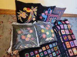 lot 52 image: Granny Square Theme Afghan & Pillows