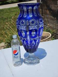 lot 128 image: Baluster Bohemian Crystal Blue Vase